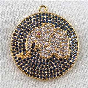 copper pendant paved zircon, elephant, gold plated, approx 30mm dia