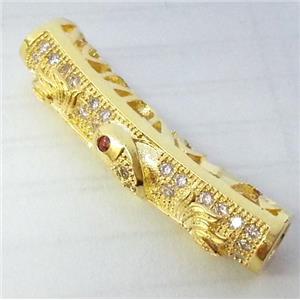 Zircon, bracelet bar, copper tube, gold plated, approx 6x20mm