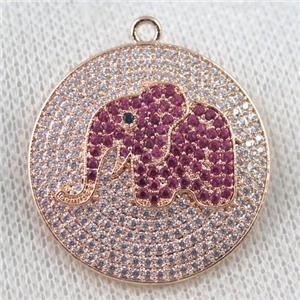 copper pendant paved zircon, elephant, rose gold, approx 30mm dia