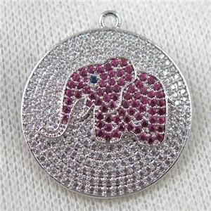 copper pendant paved zircon, elephant, platinum plated, approx 30mm dia