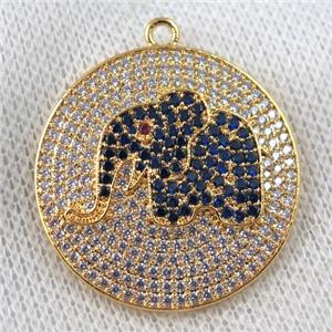 copper pendant paved zircon, elephant, gold plated, approx 30mm dia