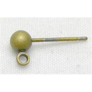 Post Earring, copper, antique bronze, 4mm ball, 14.3mm length