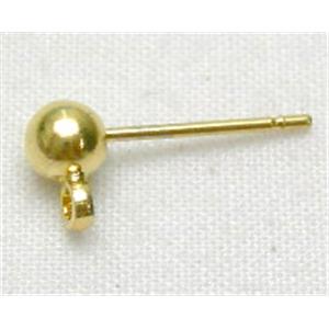 Post Earring, copper, gold plated, 4mm ball, 14.3mm length