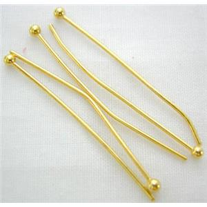 round HeadPins, copper, gold plated, 0.6x60mm, head: 2mm