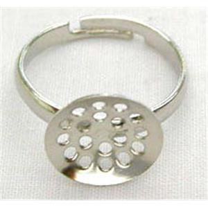adjustable Ring with cabochon pad, copper, platinum plated, sieve:12mm dia, ring inner:17mm dia