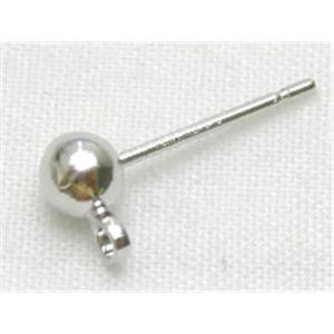 platinum plated Ball Post Earring, Copper, 4mm diameter, 14mm length
