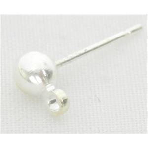Silver Plated Ball Post Earring, Copper, 4mm diameter, 14mm length