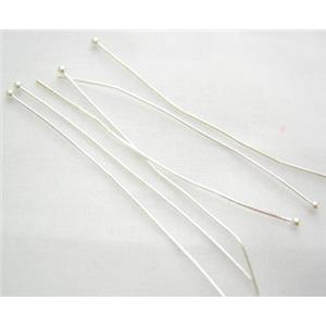 round-HeadPins, copper, silver plated, 0.6x60mm, head: 2mm