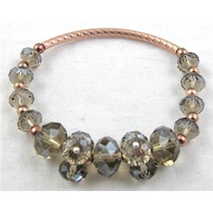 Chinese Crystal Glass Bracelet, stretchy, smoky, 60mm dia, glass bead:12mm, 8mm