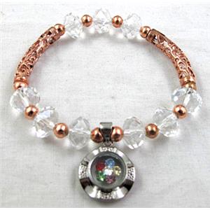 Chinese Crystal Glass Bracelet, stretchy, clear, 60mm dia