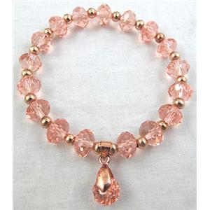 Chinese Crystal Glass Bracelet, stretchy, rose-pink, 60mm dia, bead:8mm