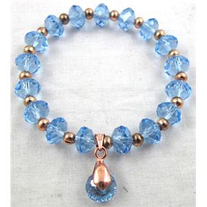 Chinese Crystal Glass Bracelet, stretchy, blue, 60mm dia, bead:8mm