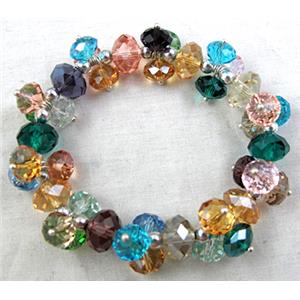 Chinese Crystal Glass Bracelet, stretchy, mixed color, 70mm dia, glass bead:10mm, 8mm