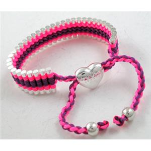 Mixed fashion friendship Bracelets, Nylon and silver laminated, resizable, 13mm wide, approx 25cm length
