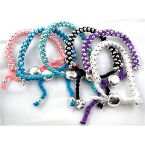 Fashion Bracelets, resizable, nylon and copper bead, mixed, 8mm dia, approx 25cm length