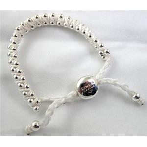 Fashion Bracelets, resizable, nylon and copper bead, white, 8mm dia, approx 25cm length