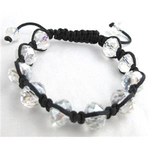Chinese Crystal Glass Bracelet, resizable, clear, 12mm bead, 8 inch length