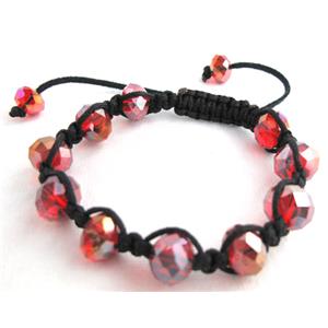 Chinese Crystal Glass Bracelet, resizable, red, 12mm bead, 8 inch length