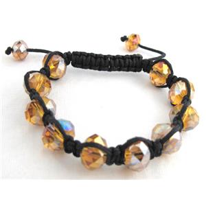 Chinese Crystal Glass Bracelet, resizable, golden, 12mm bead, 8 inch length