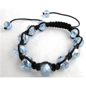 Chinese Crystal Glass Bracelet, resizable, lt.blue, 12mm bead, 8 inch length