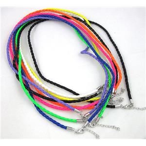 neeklace with leather cord, rhinestone Magnetic Clasp, mixed, approx 3mm dia, 16 inches length