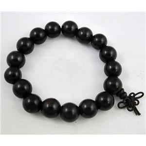 black ebony wood bracelet, stretchy, 12mm bead, 17pcs per st