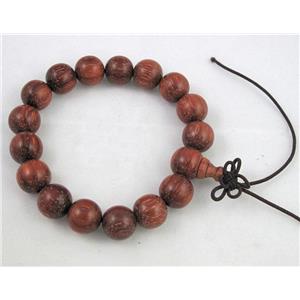 red Narra Rosewood bracelet, stretchy, 12mm bead, 17pcs per st