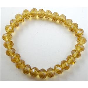 Chinese Crystal Glass Bracelet, stretchy, gold champagne, 8mm, 8 inch length