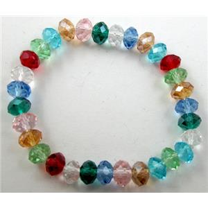 Chinese Crystal Glass Bracelet, stretchy, colorful, 8mm, 8 inch length