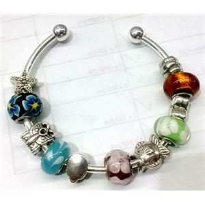 Bangle with lampwork beads, approx 60mm dia