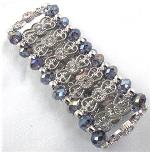 Stretchy Chinese Crystal glass Bracelet, approx 34mm wide, 6.5 inch(16.5cm) length