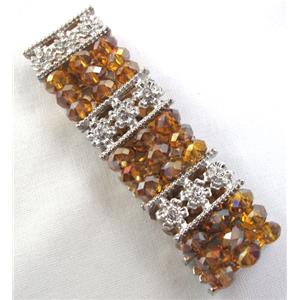Stretchy Chinese Crystal glass Bracelet, gold champagne, approx 26mm wide, 6.7 inch(17cm) length