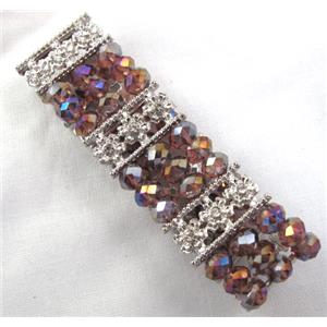 Stretchy Chinese Crystal glass Bracelet, approx 26mm wide, 6.7 inch(17cm) length
