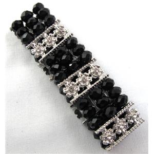 Stretchy Chinese Crystal glass Bracelet, black, approx 26mm wide, 6.7 inch(17cm) length