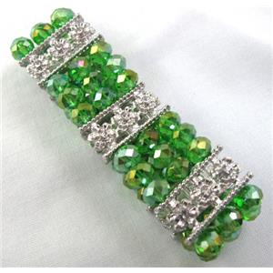 Stretchy Chinese Crystal glass Bracelet, green, approx 26mm wide, 6.7 inch(17cm) length