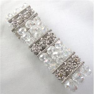 Stretchy Chinese Crystal glass Bracelet, clear, approx 26mm wide, 6.7 inch(17cm) length