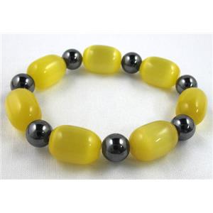cat eye stone bracelet, stretchy, yellow, 13x18mm, 10mm, 8 inch length