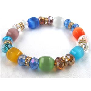 cat eye stone bracelet, stretchy, colorful, 12mm,10mm,8mm, 8 inch length