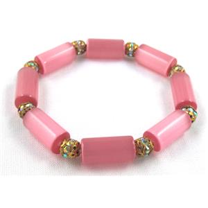 cat eye stone bracelet, stretchy, pink, 8x16mm,6mm, 8 inch length