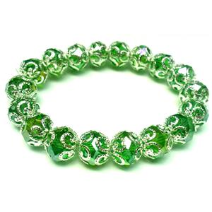 Chinese Crystal Glass Bracelet, stretchy, green, 10mm bead, 8 inch length
