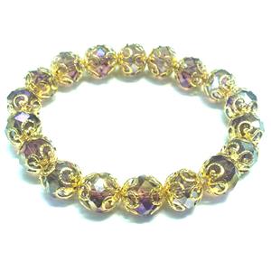 Chinese Crystal Glass Bracelet, stretchy, purple, 10mm bead, 8 inch length