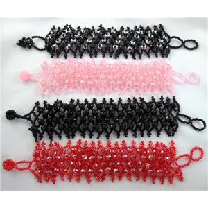 Chinese Crystal glass Bracelet, seed glass bead, mixed color, approx 35mm wide, 7.5 inch(19cm) length