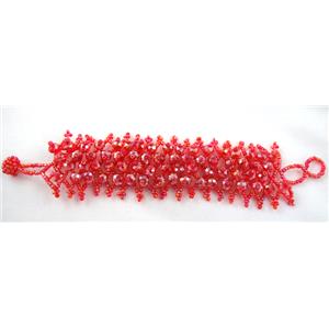 Chinese Crystal glass Bracelet, seed glass bead, red, approx 35mm wide, 7.5 inch(19cm) length