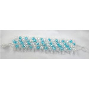 Chinese Crystal glass Bracelet, seed glass bead, aqua, approx 35mm wide, 7.5 inch(19cm) length