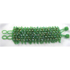 Chinese Crystal glass Bracelet, seed glass bead, green, approx 50mm wide, 7.5 inch(19cm) length