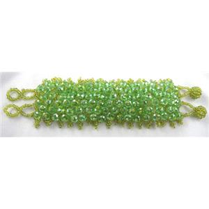 Chinese Crystal glass Bracelet, seed glass bead, green, approx 50mm wide, 7.5 inch(19cm) length