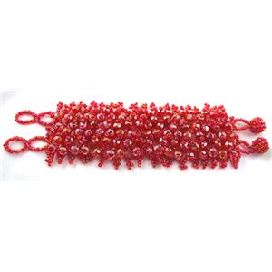 Chinese Crystal glass Bracelet, seed glass bead, ruby, approx 50mm wide, 7.5 inch(19cm) length