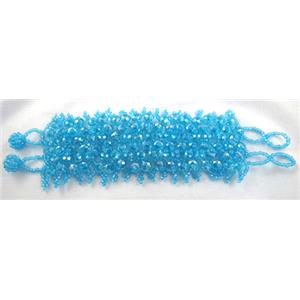 Chinese Crystal glass Bracelet, seed glass bead, aqua, approx 50mm wide, 7.5 inch(19cm) length