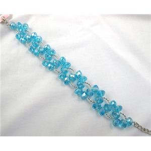 Chinese Crystal glass Bracelet, aqua, approx 20mm wide, 7 inch(19cm) length