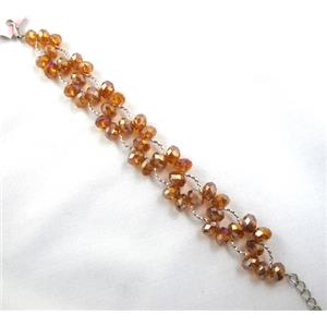 Chinese Crystal glass Bracelet, golden, approx 20mm wide, 7 inch(19cm) length